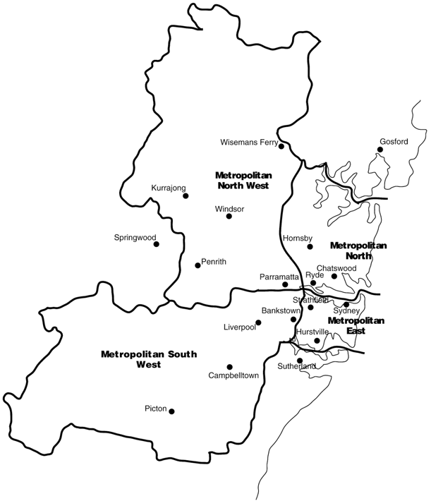 Map of Sydney Board of Studies Regions