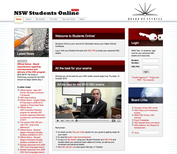 Screen shot of Students Online website