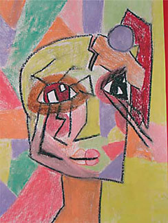Creative Arts work sample from the Cubist-inspired self-portrait activity