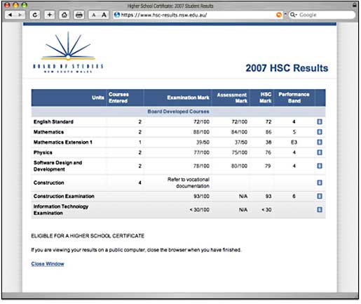 hsc results via the internet