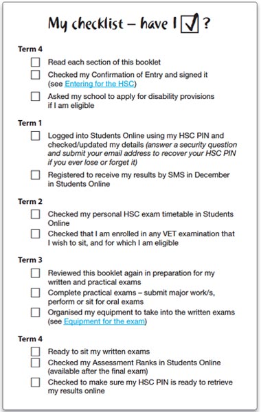 Higher School Certificate - Check list